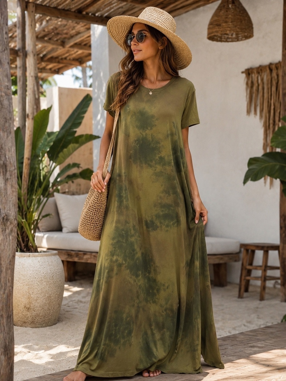 Flowy Tie-Dye Olive Maxi Dress 🤎🌿